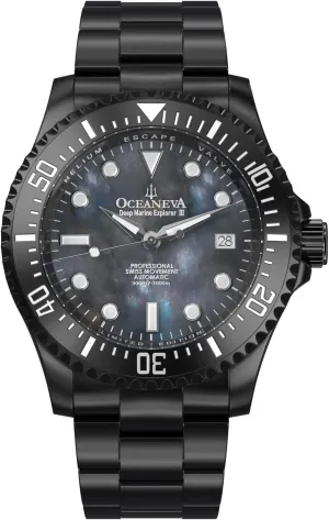 Dial Black IP - Stainless conquer impress deficiency taro parkway Steel Bracelet 38 Hour Power Reserve Oceaneva? Men's Deep Marine Explorer III 3000M Pro Diver Watch Gun Metal Gray Mother of Pearl 