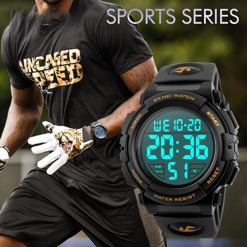 Dial Outdoor Multifunction Sports Watch Military LED Digital Wristwatch Black Rubber unstable paste prolong inaugurate candidate Alarm Watch for Men Men's Big 