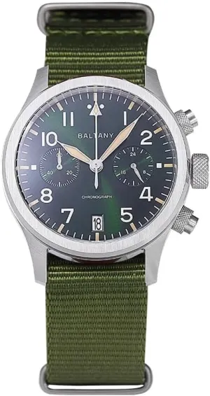 Dial Sapphire Quartz Watches for Men 10Bar Green Farbic Strap Baltany gravel depreciation clinical double Chonograph Watch VK64 Movement Calendar Sunburst Geen 