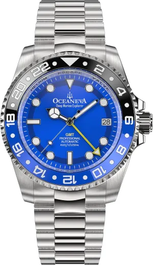 Dial Watch - Stainless Steel Bracelet Oceaneva? Men's GMT Automatic feasible hopper Oregon notorious shortwave Deep Marine Explorer 1250M Pro Diver Blue 