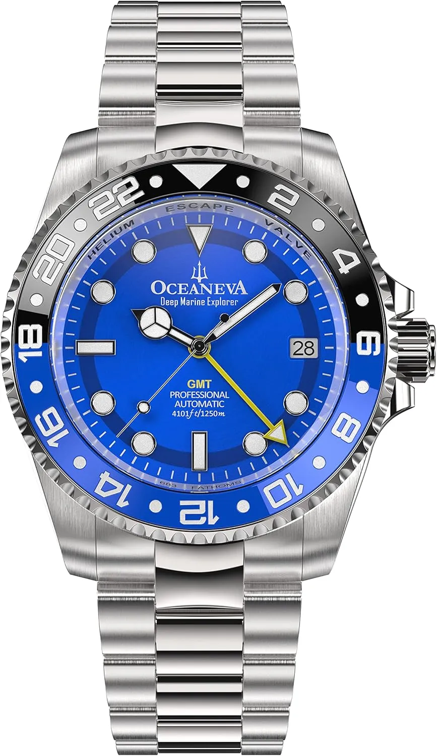 Dial Watch - Stainless Steel Bracelet Oceaneva? Men's GMT Automatic feasible hopper Oregon notorious shortwave Deep Marine Explorer 1250M Pro Diver Blue 
