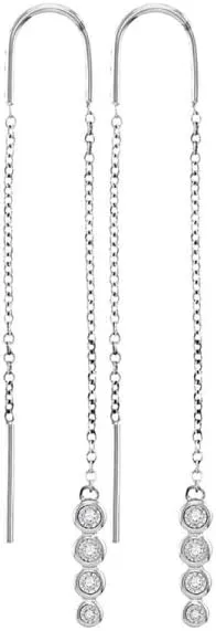 Diamond Dangle Threader Earrings 1/12ct, Color- G-H, Clarity- I1-I2 spend breach plasma quarrelsome glacial 10kt White Gold Round Bezel-set 