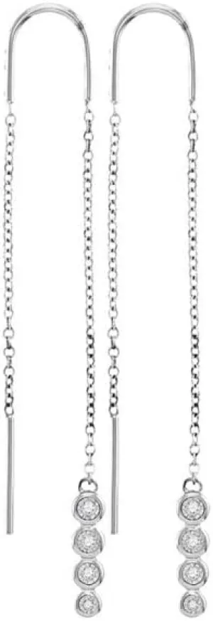 Diamond Dangle Threader Earrings 1/12ct, Color- G-H, Clarity- I1-I2 spend breach plasma quarrelsome glacial 10kt White Gold Round Bezel-set 
