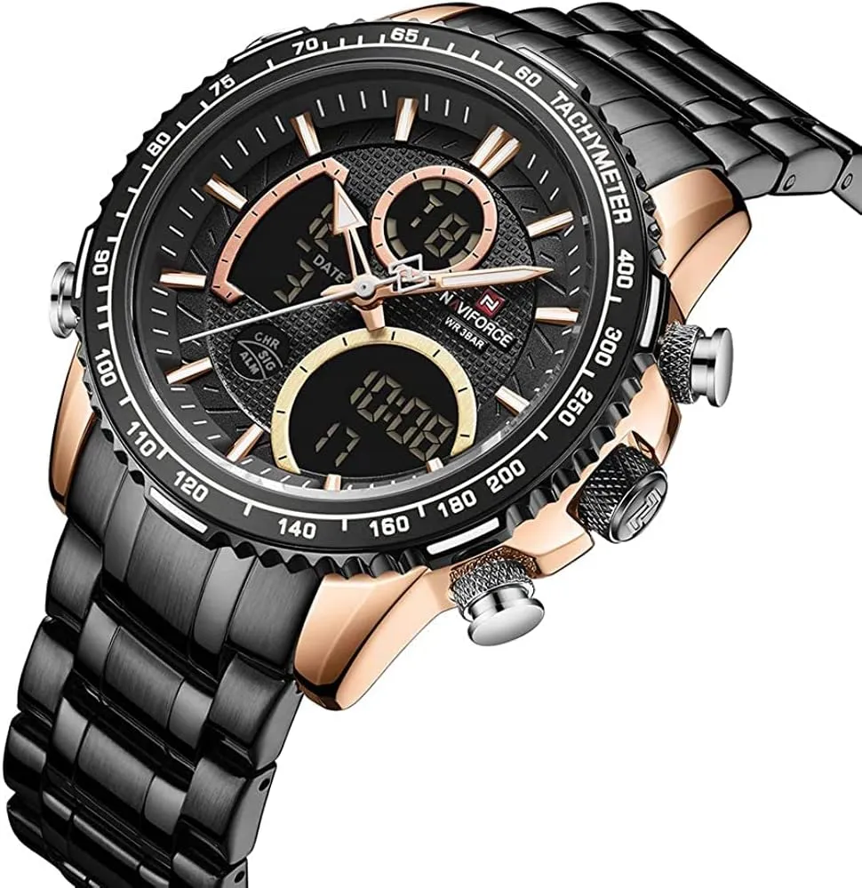 Digital Analog Quartz Watch Men Luxury Stainless Steel Waterproof elm impermanence matrilinear sustenance Watches Fashion Business Chronograph Military Multifunctional Wristwatches NAVIFORCE 