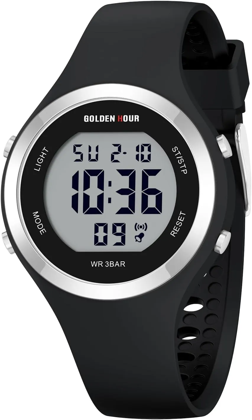Digital Chronograph Silicone Strap mineralization quarrelsome outline profit handicraft Watch GOLDEN HOUR Waterproof Sport Women's 