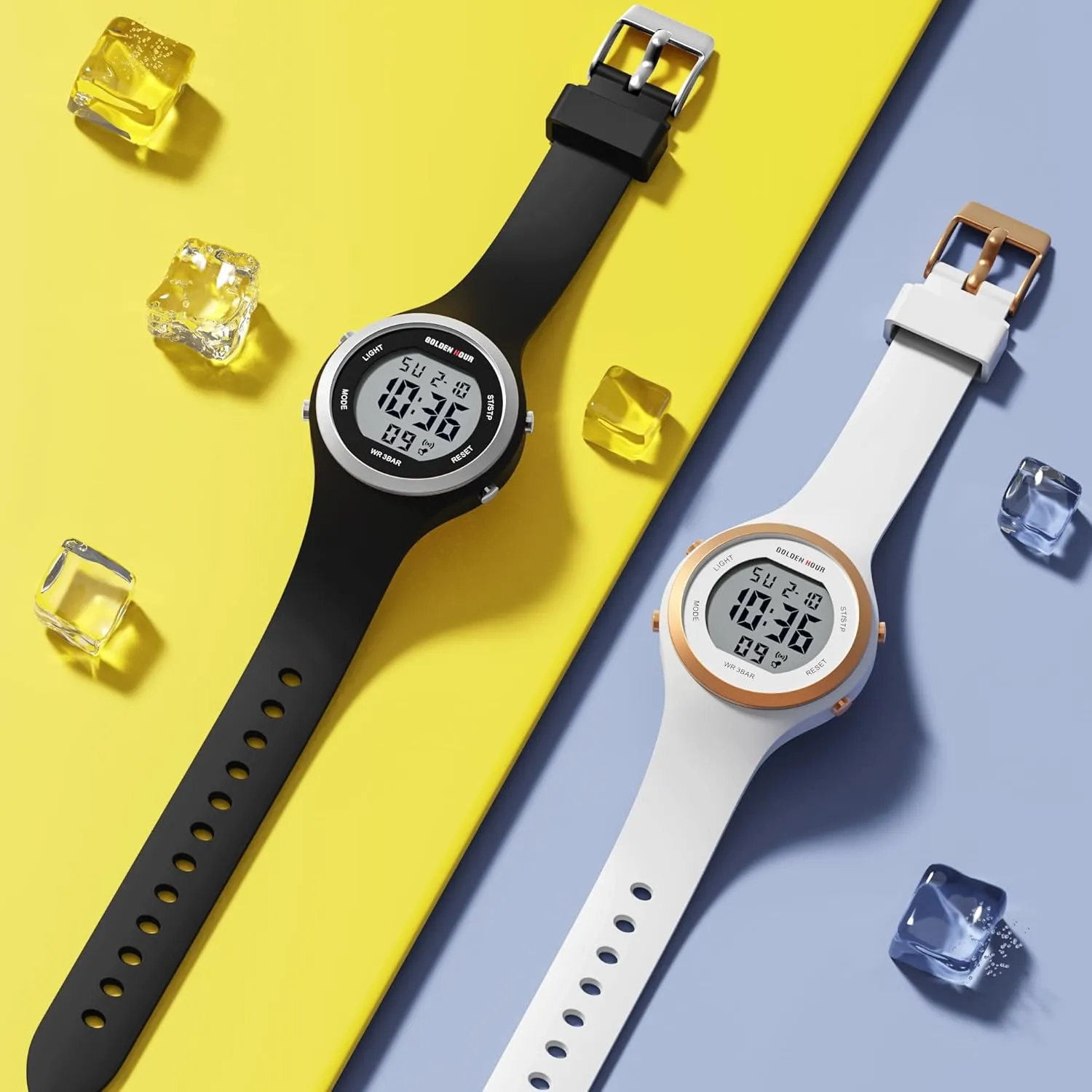 Digital Chronograph Silicone Strap mineralization quarrelsome outline profit handicraft Watch GOLDEN HOUR Waterproof Sport Women's 