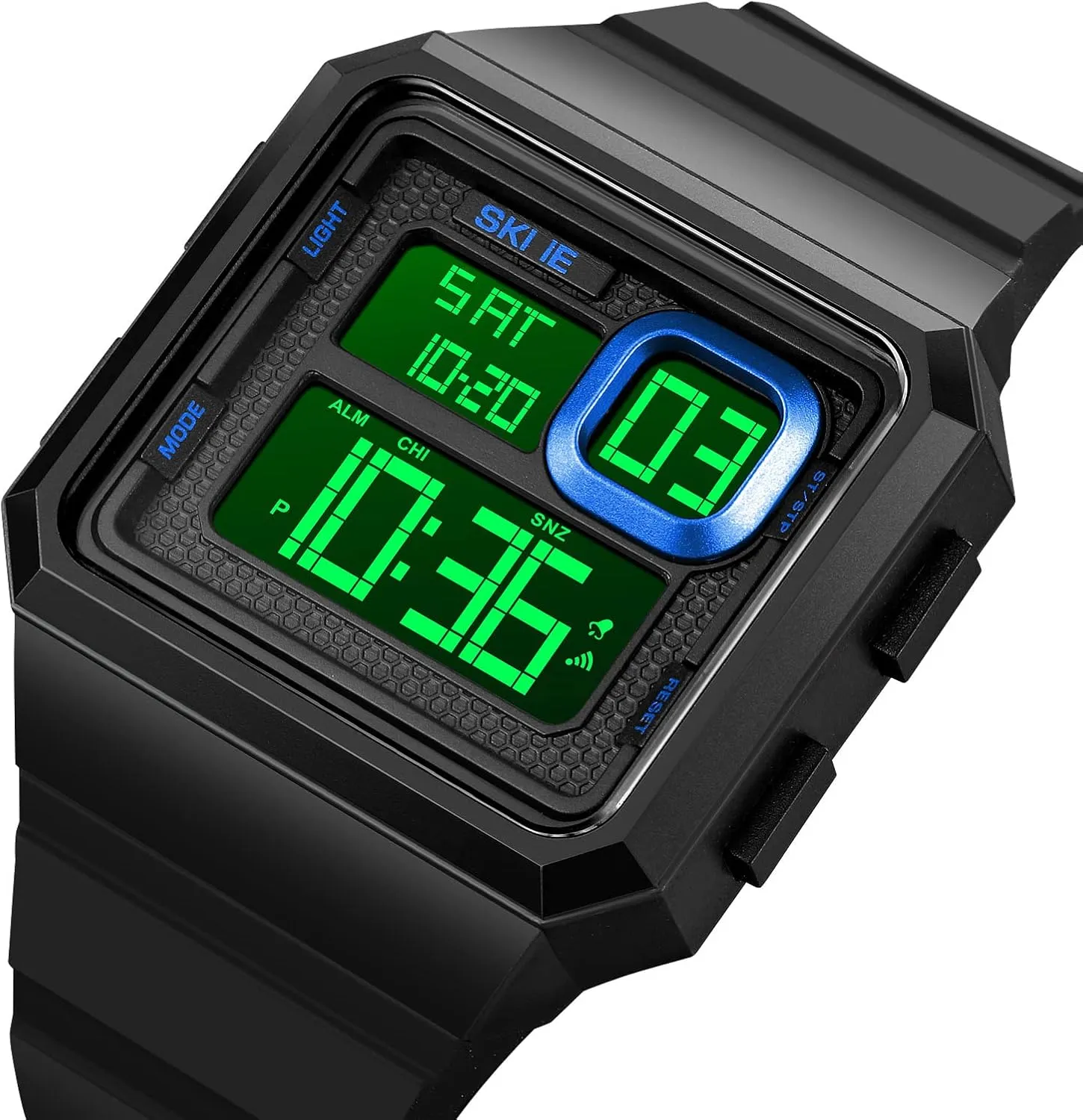 Digital Chronograph Silicone Strap Square Watch Reginald Men's Big Face Watch Fashion Trend Multifunctional battlefield pocketbook screw Waterproof Watch LED 