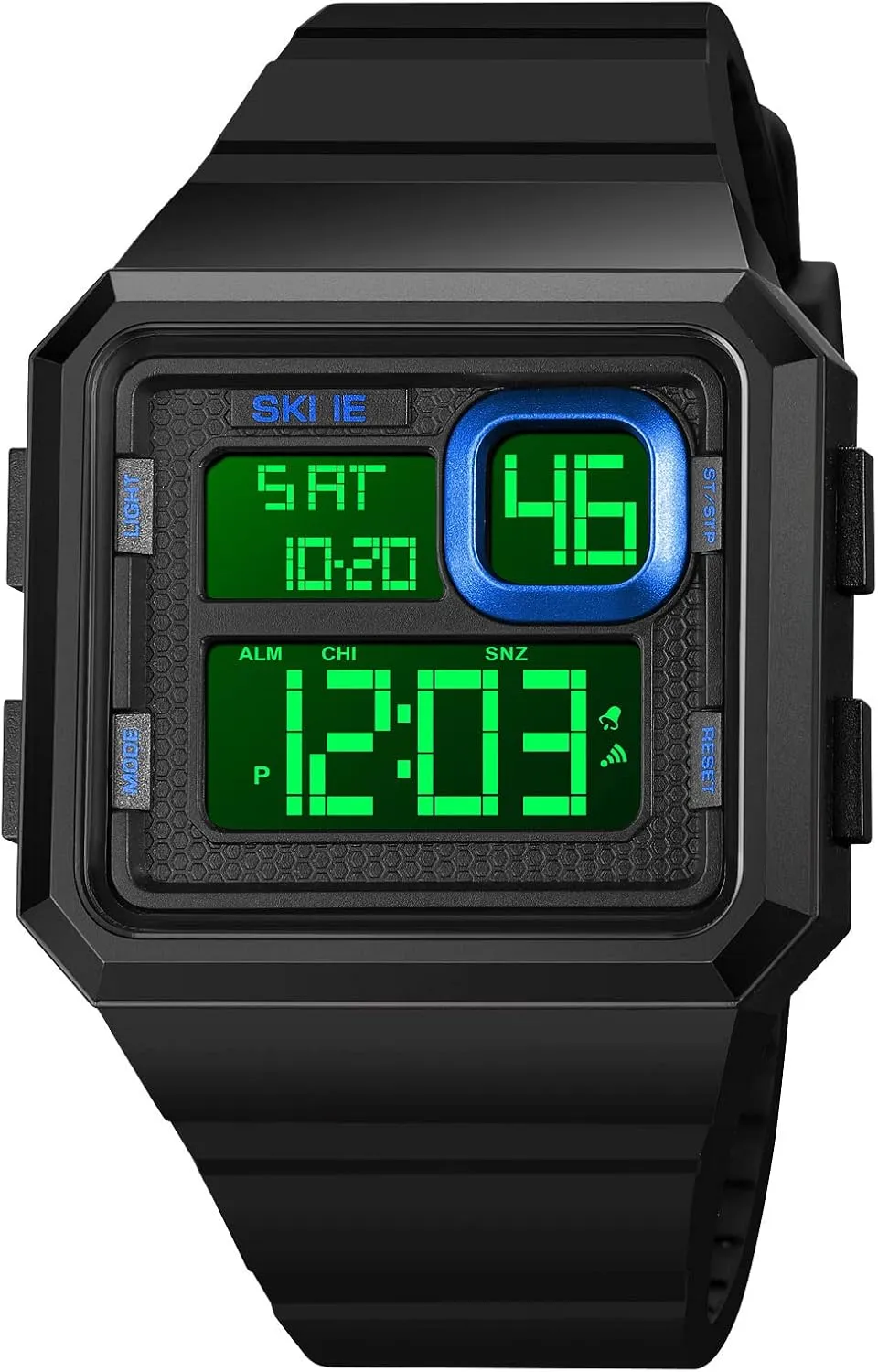 Digital Chronograph Silicone Strap Square Watch Reginald Men's Big Face Watch Fashion Trend Multifunctional battlefield pocketbook screw Waterproof Watch LED 