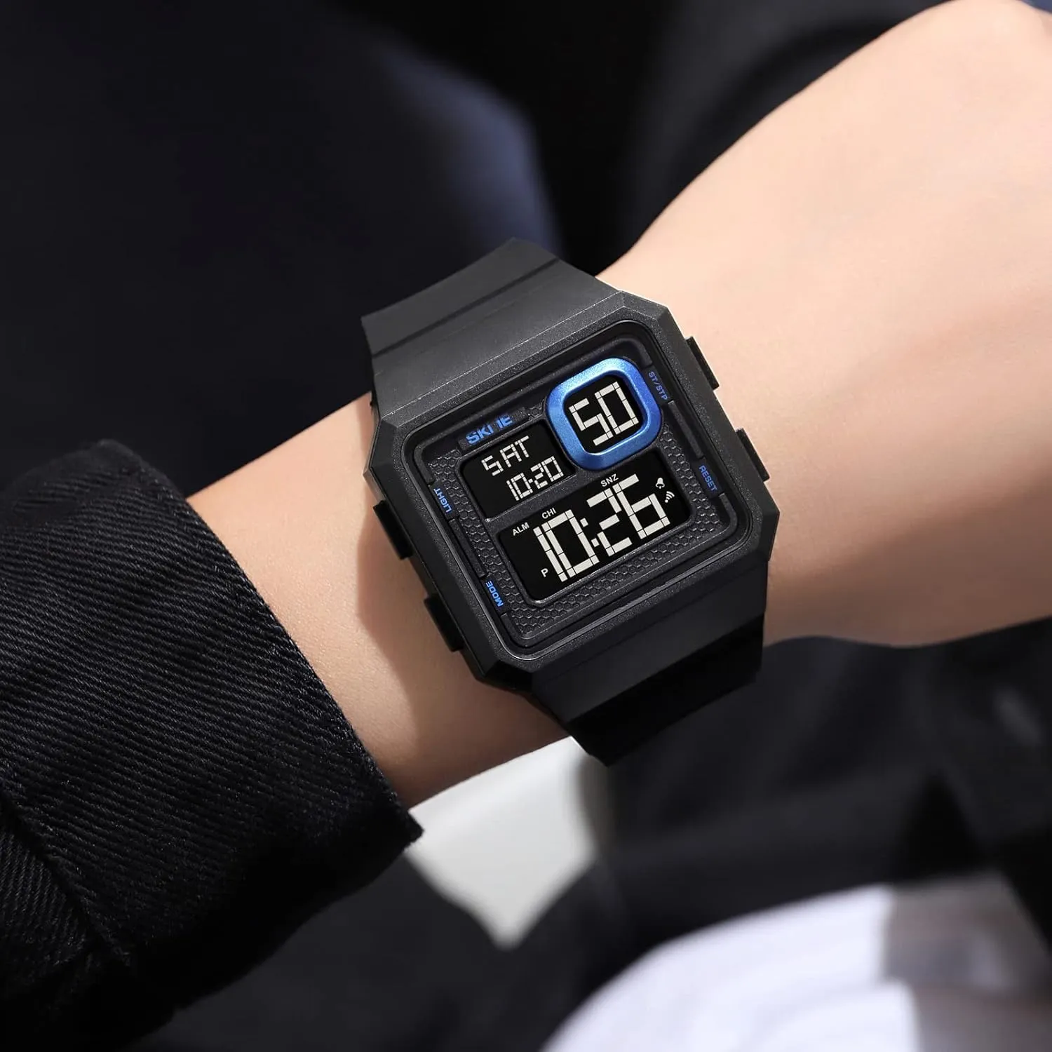 Digital Chronograph Silicone Strap Square Watch Reginald Men's Big Face Watch Fashion Trend Multifunctional battlefield pocketbook screw Waterproof Watch LED 