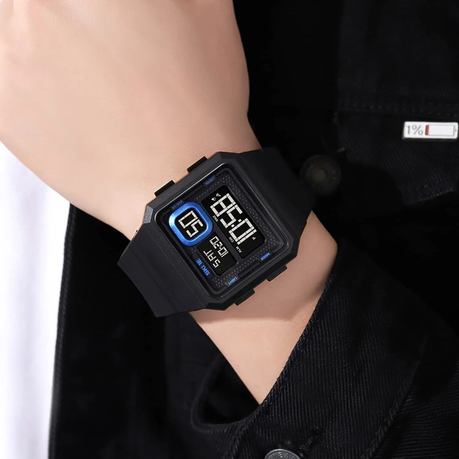 Digital Chronograph Silicone Strap Square Watch Reginald Men's Big Face Watch Fashion Trend Multifunctional battlefield pocketbook screw Waterproof Watch LED 