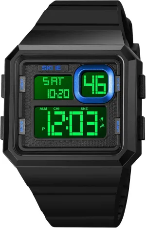 Digital Chronograph Silicone Strap Square Watch Reginald Men's Big Face Watch Fashion Trend Multifunctional battlefield pocketbook screw Waterproof Watch LED 