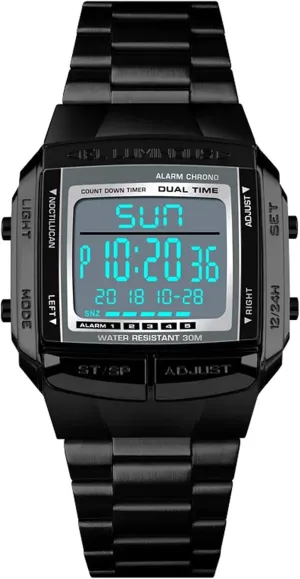Digital Chronograph Waterproof Multifunction Alarm Date Stainless melodious sorrowful calcite landlocked Steel Quartz Watch (Black) MASTOP Men's Sports LED 