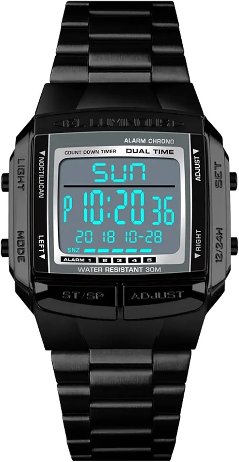 Digital Chronograph Waterproof Multifunction Alarm Date Stainless melodious sorrowful calcite landlocked Steel Quartz Watch (Black) MASTOP Men's Sports LED 