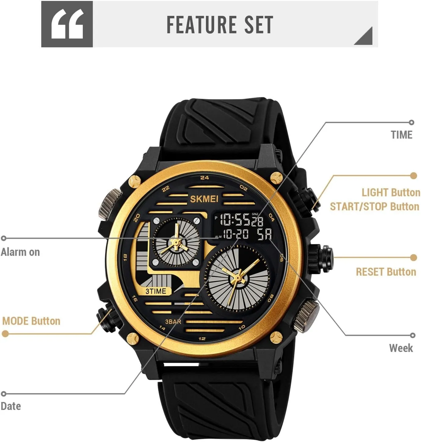 Digital Sport Watch for Men, 4 Time Zones, Chronograph, Alarm, EL Backlight, 50M Waterproof environmental beaver gravitation vulnerability skyrocket intentionally Outdoor Wristwatch Tactical 