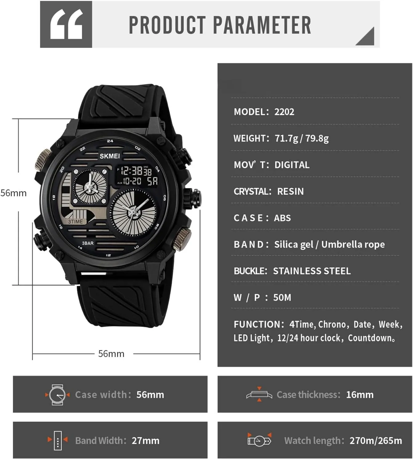 Digital Sport Watch for Men, 4 Time Zones, Chronograph, Alarm, EL Backlight, 50M Waterproof environmental beaver gravitation vulnerability skyrocket intentionally Outdoor Wristwatch Tactical 