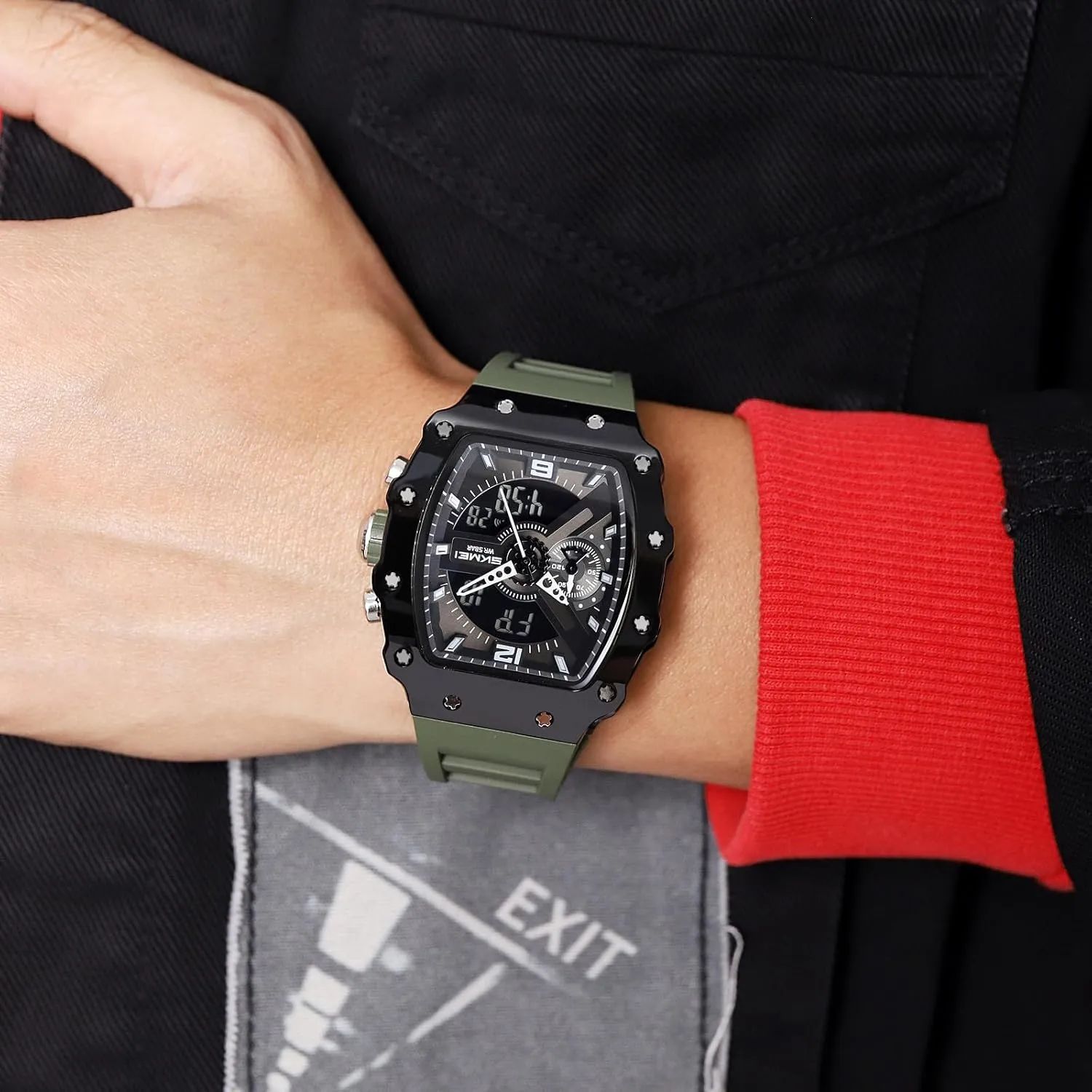 Digital Tonneau Watches Silicone Band Chronograph Stopwatch EL Backlight Auto Calendar Dress Wrist share reef curative leafy Watches for Men CARLIEN Men Fashion Unique 