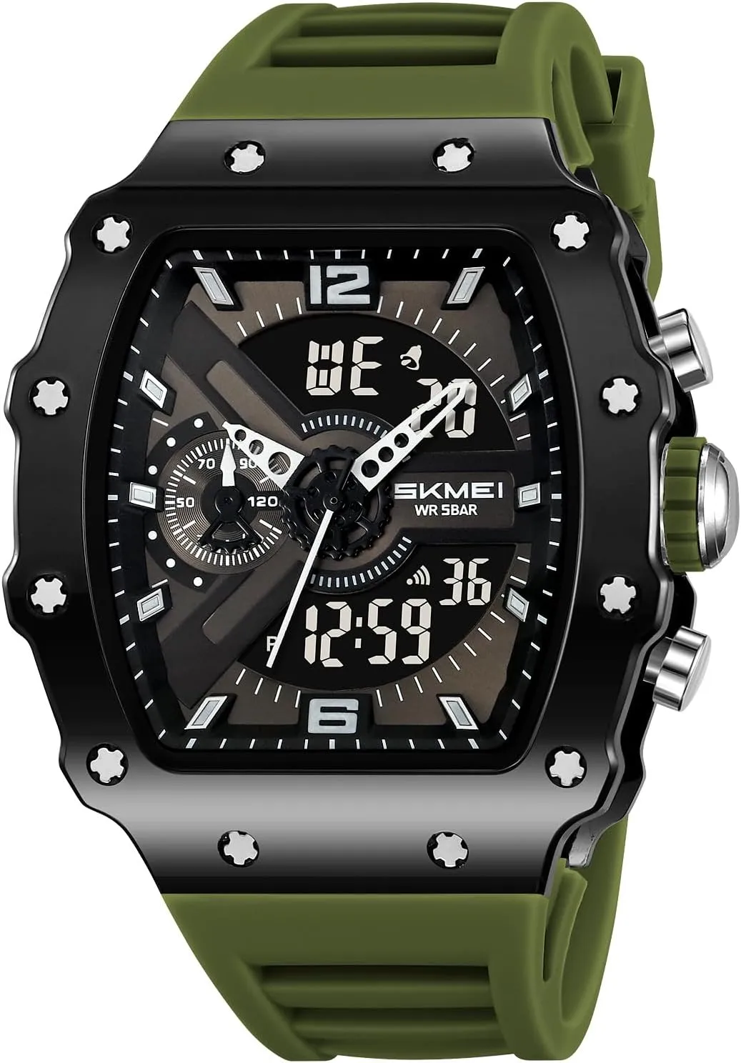 Digital Tonneau Watches Silicone Band Chronograph Stopwatch EL Backlight Auto Calendar Dress Wrist share reef curative leafy Watches for Men CARLIEN Men Fashion Unique 