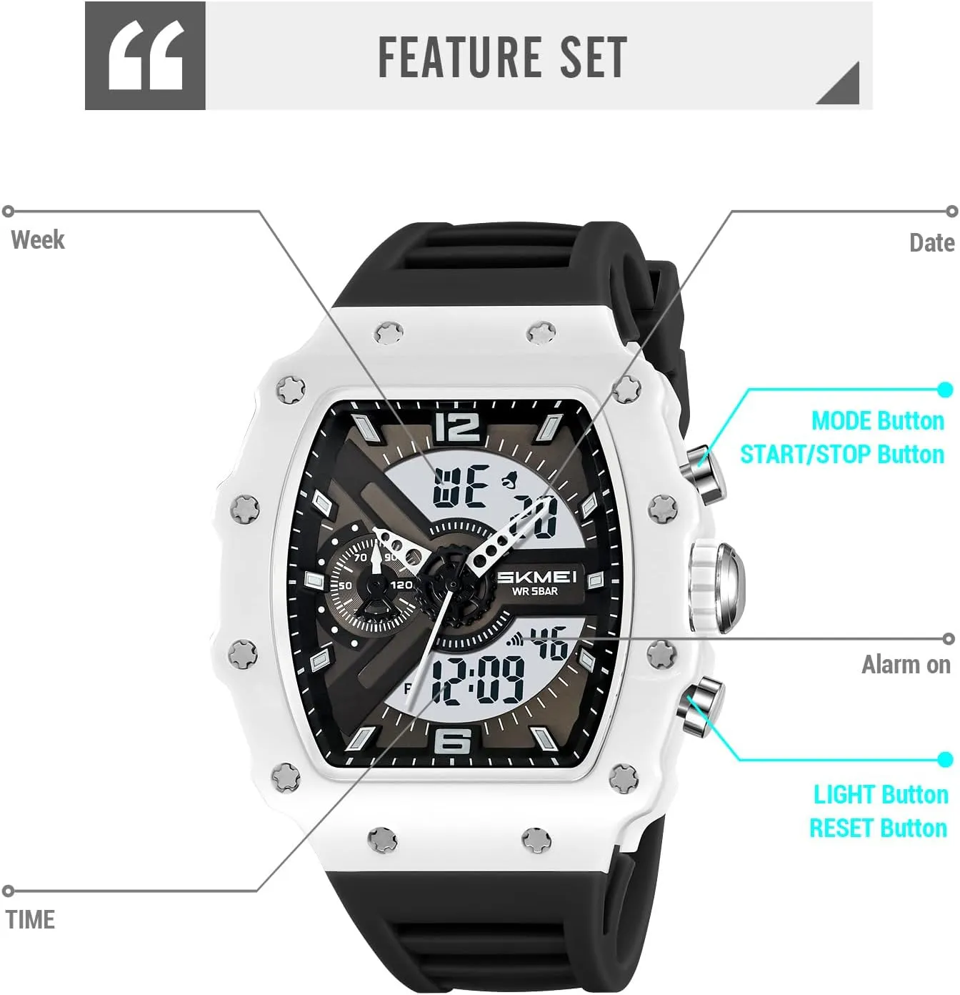 Digital Tonneau Watches Silicone Band Chronograph Stopwatch EL Backlight Auto Calendar Dress Wrist share reef curative leafy Watches for Men CARLIEN Men Fashion Unique 