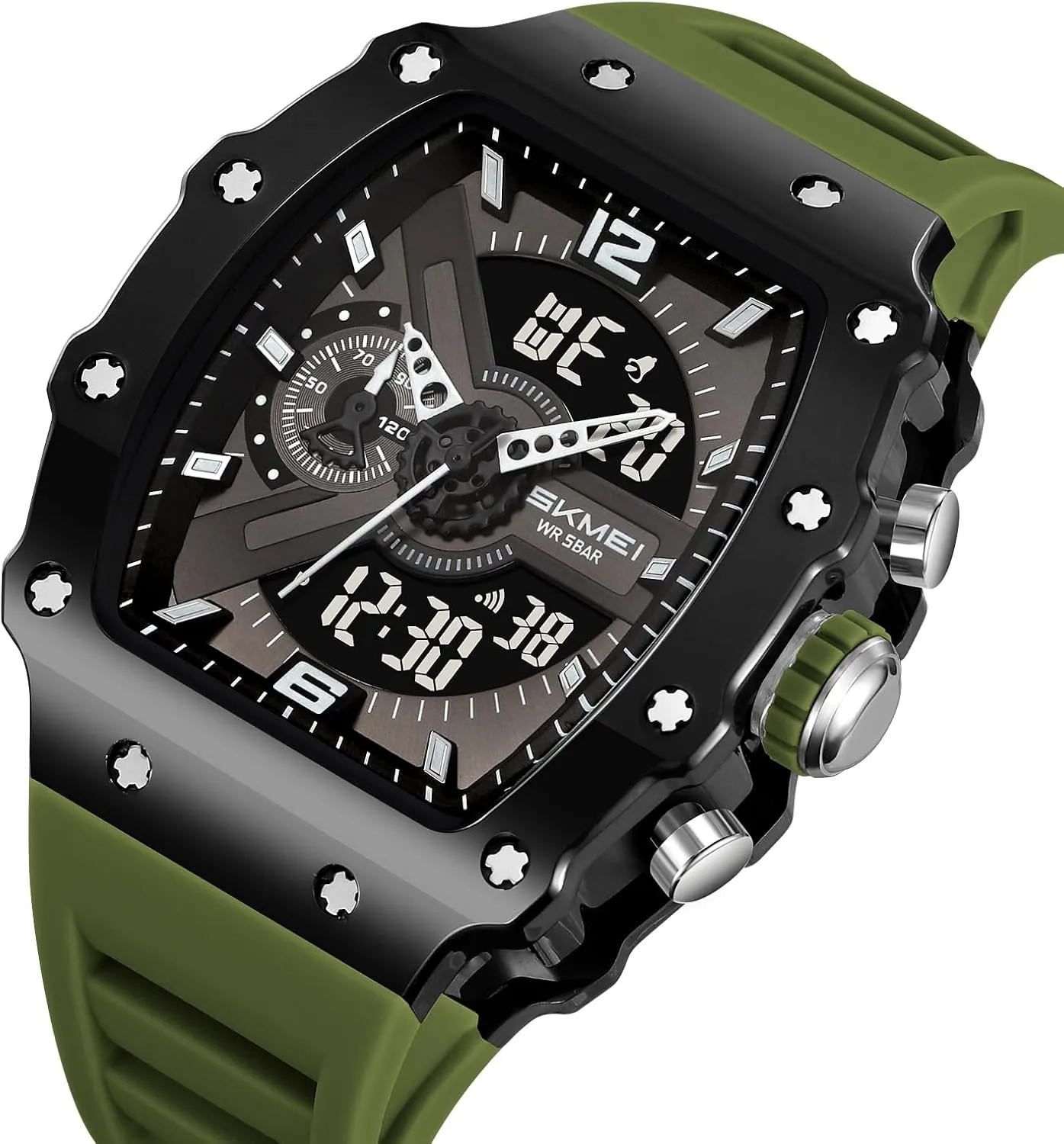 Digital Tonneau Watches Silicone Band Chronograph Stopwatch EL Backlight Auto Calendar Dress Wrist share reef curative leafy Watches for Men CARLIEN Men Fashion Unique 