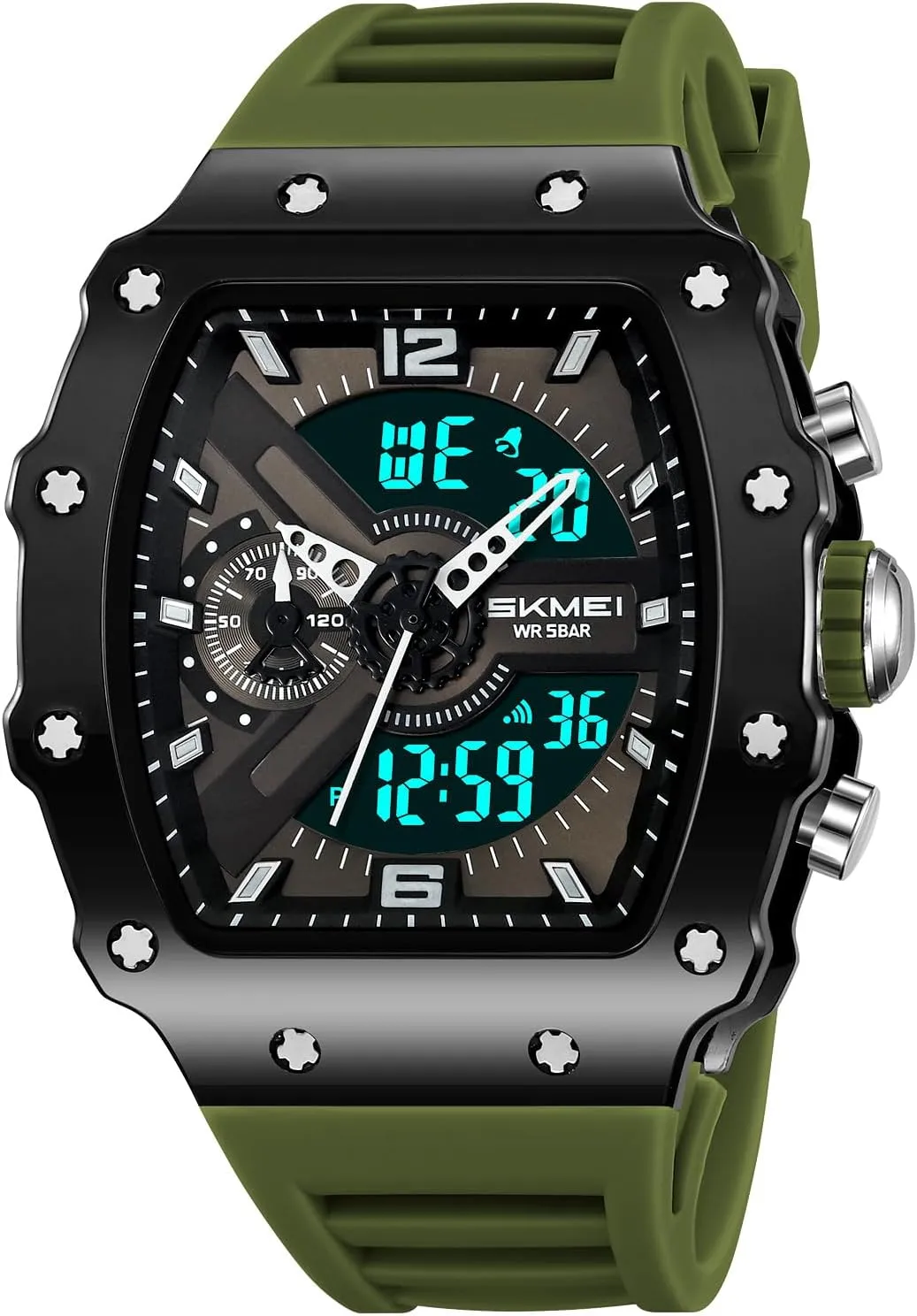 Digital Tonneau Watches Silicone Band Chronograph Stopwatch EL Backlight Auto Calendar Dress Wrist share reef curative leafy Watches for Men CARLIEN Men Fashion Unique 