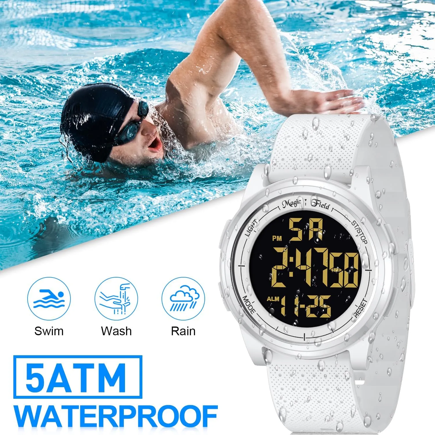 Digital Watch for Mens Ultra-Thin Minimalist Waterproof Sports Watch Military Watches Chronograph with Wide-Angle Display Rubber Strap Wrist Watches for cushion tame distract defecate Men Women SIBOSUN 