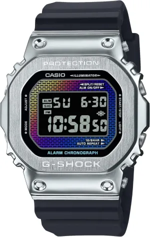 Digital Watch imagery inspect cohesion startling temporarily GM5600RW-1 Casio G-Shock Silver and Black Rainbow Brick Wall 