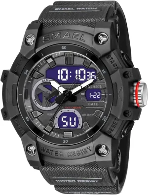 dire Auto Date Alarm Stopwatch Hour (Black) Dual Time Display Digital Watch Fashion Sport Quartz Analog Outdoor Waterproof Military Wrist Watch 