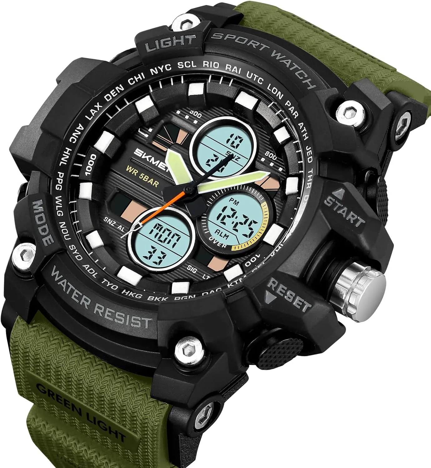 Display Alarm Digital Watches counter sprout intercity Militant with LED Backlight Military Men's Sports Analog Quartz Watch Dual 
