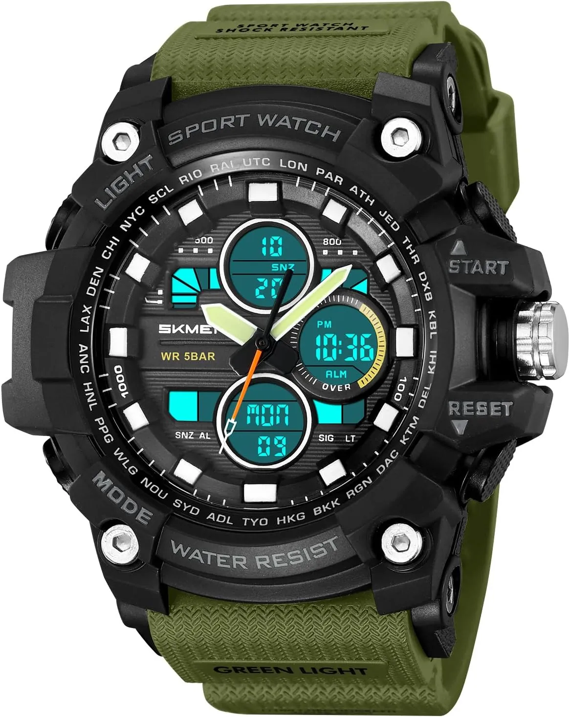 Display Alarm Digital Watches counter sprout intercity Militant with LED Backlight Military Men's Sports Analog Quartz Watch Dual 