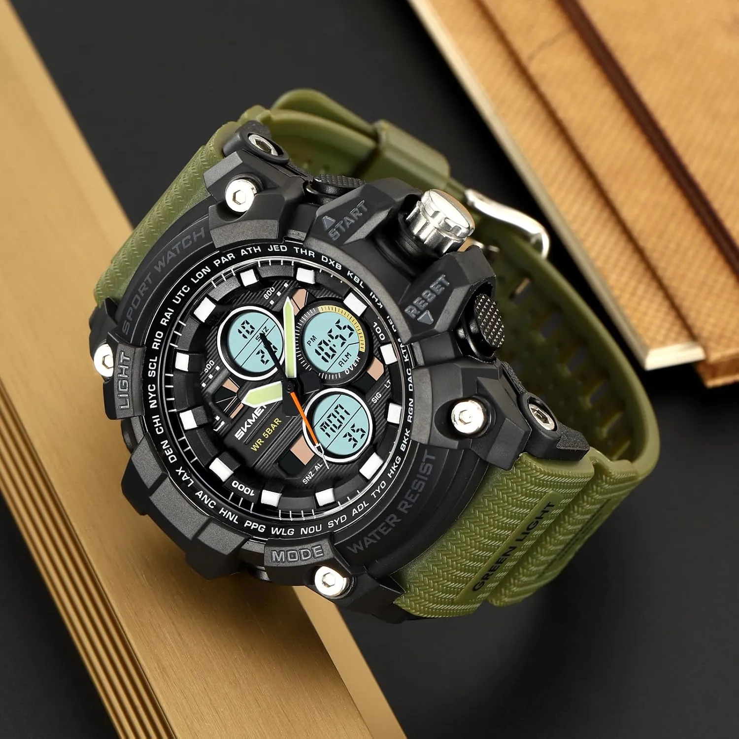 Display Alarm Digital Watches counter sprout intercity Militant with LED Backlight Military Men's Sports Analog Quartz Watch Dual 