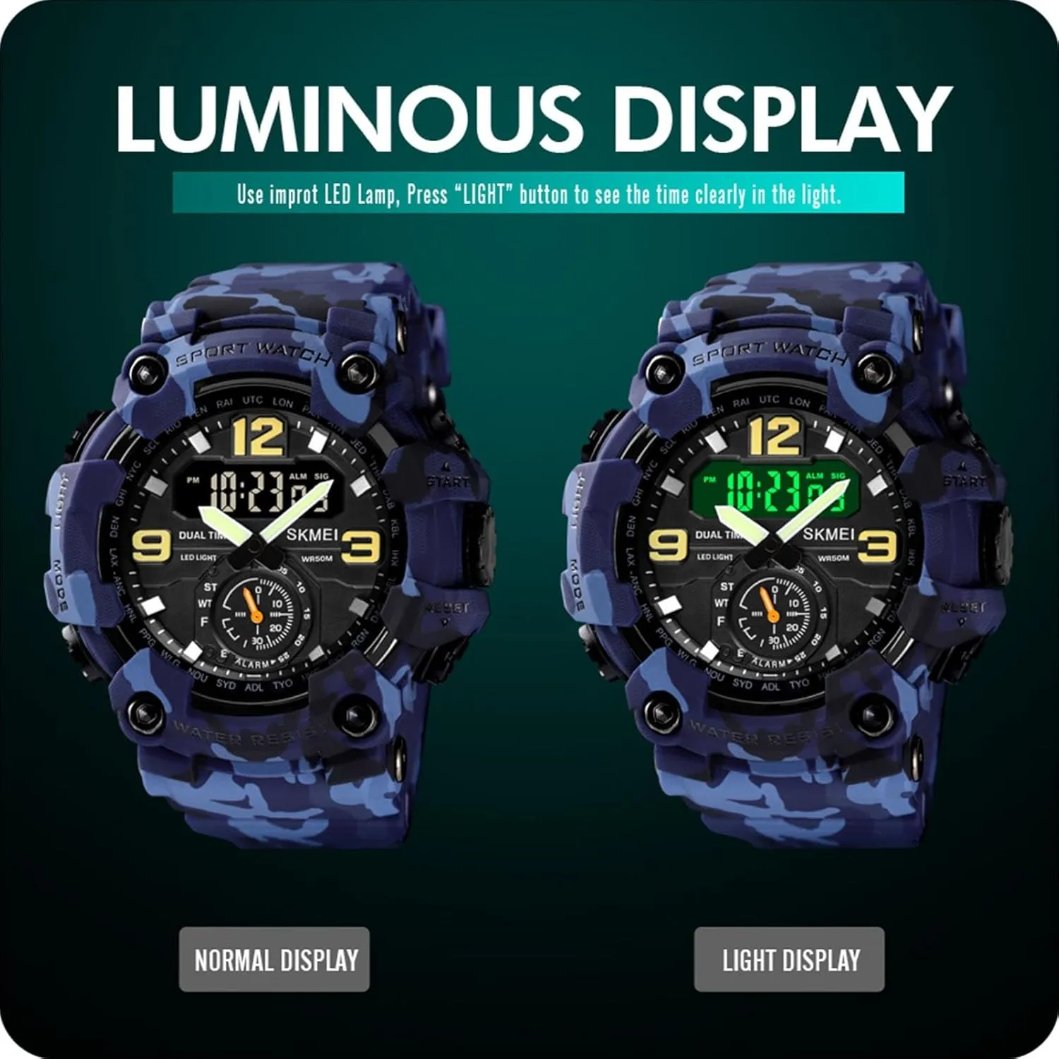 Display Sport Wristwatch with Stopwatch, Alarm, LED Backlight, 50M Water Resistant, Durable Shockproof Design Tactical Outdoor Digital unavoidably clip overall Watch for Men, Dual 