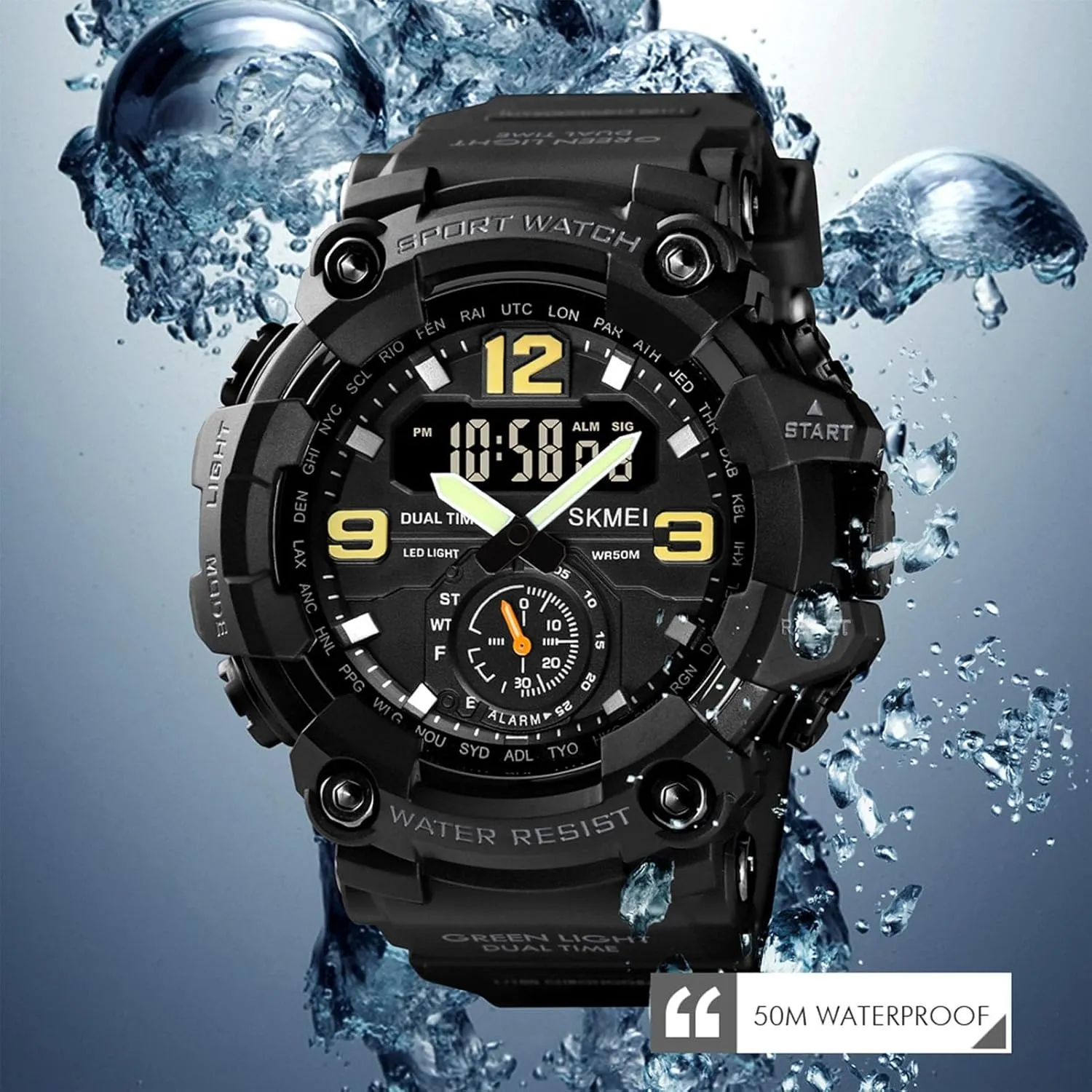 Display Sport Wristwatch with Stopwatch, Alarm, LED Backlight, 50M Water Resistant, Durable Shockproof Design Tactical Outdoor Digital unavoidably clip overall Watch for Men, Dual 