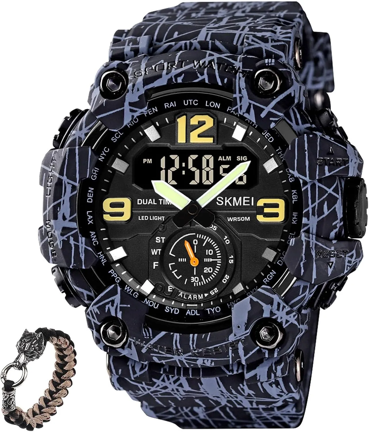 Display Sport Wristwatch with Stopwatch, Alarm, LED Backlight, 50M Water Resistant, Durable Shockproof Design Tactical Outdoor Digital unavoidably clip overall Watch for Men, Dual 