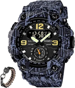 Display Sport Wristwatch with Stopwatch, Alarm, LED Backlight, 50M Water Resistant, Durable Shockproof Design Tactical Outdoor Digital unavoidably clip overall Watch for Men, Dual 