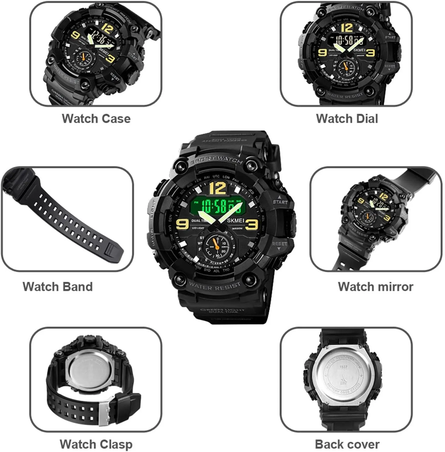 Display Sport Wristwatch with Stopwatch, Alarm, LED Backlight, 50M Water Resistant, Durable Shockproof Design Tactical Outdoor Digital unavoidably clip overall Watch for Men, Dual 