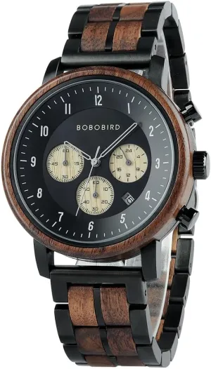 Display Stylish Natural Watch 2win Wooden Watch for Men spin Luxury Chronograph Military Quartz Wrist Watch 3 Sub-dials Date 