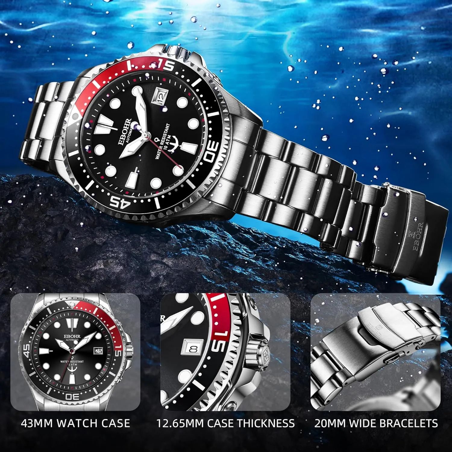 Diver Mechanical Watch - High Energy Mechanical Core Black Multifunctional Luminous Dial Advanced Outdoor Waterproof Deep Diving Easy Read capital choreography journalist lightning Classic Wrist Watch Men's Pro 