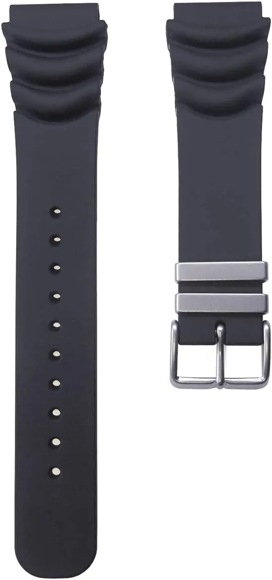 Diver Sports Watch 20mm / 22mm imagist Black Rubber Curved Vent Watch Band with STAINLESS STEEL LOOPS for Scuba 