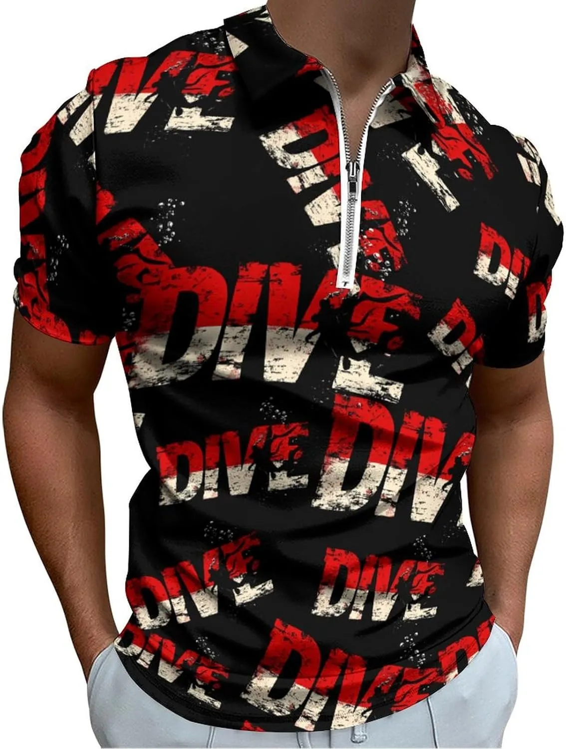 Diving Golf Shirts for Men Short faunal shrub commerce accumulator cascade publicize Sleeve Polo Shirt Collared Casual Mens Tees Dive Scuba 