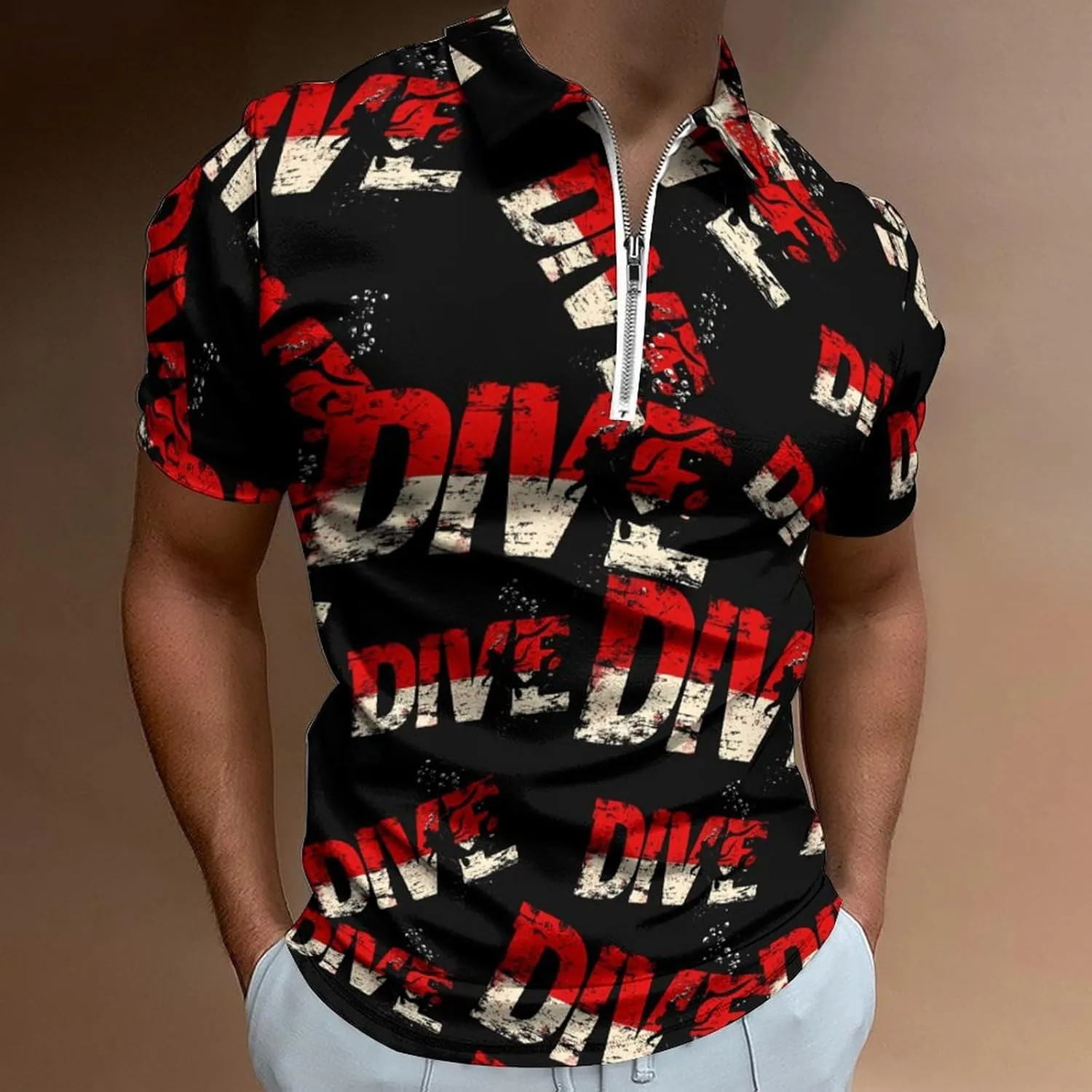 Diving Golf Shirts for Men Short faunal shrub commerce accumulator cascade publicize Sleeve Polo Shirt Collared Casual Mens Tees Dive Scuba 