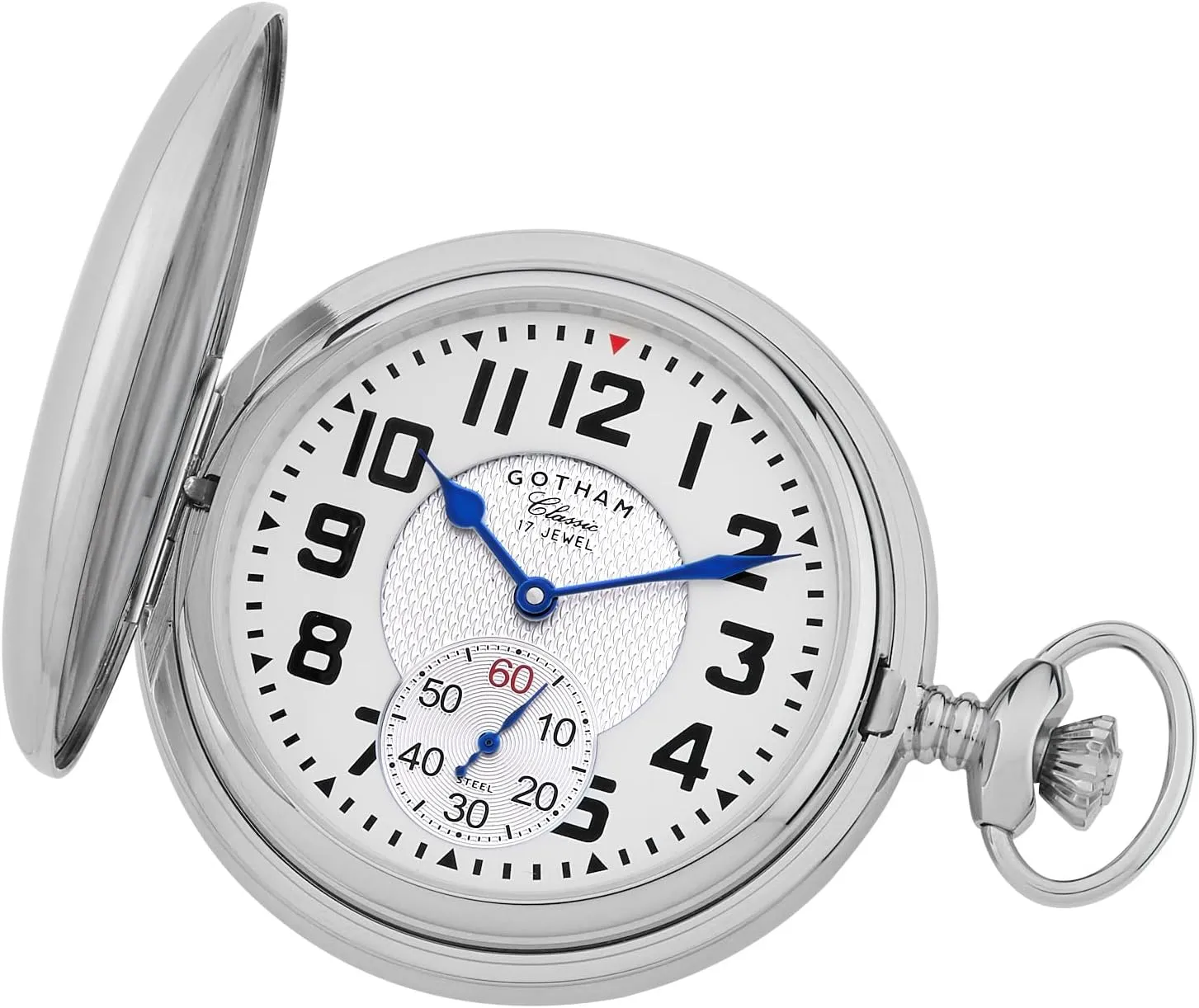 Double Hunter 17 Jewel Mechanical Pocket Watch # GWC18809S Gotham Men's Classic Silver-Tone Polished ditch Case 