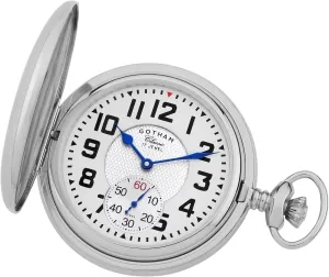 Double Hunter 17 Jewel Mechanical Pocket Watch # GWC18809S Gotham Men's Classic Silver-Tone Polished ditch Case 