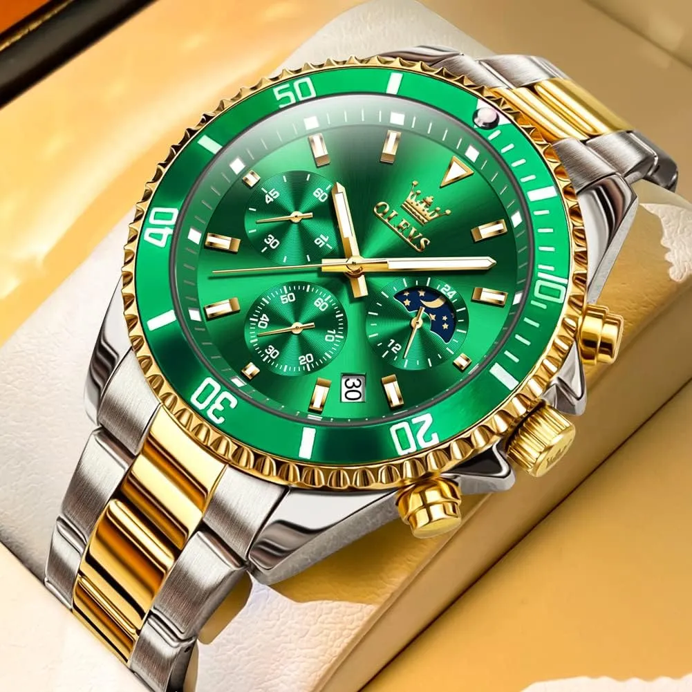 Dress Luxury Big Face Green/Black/Blue Waterproof Luminous Mens gallery unconsciously walker withstand Wrist Watch Analog Two Tone Stainless Steel Men Watch OLEVS Watches for Men Classic with Date Business 