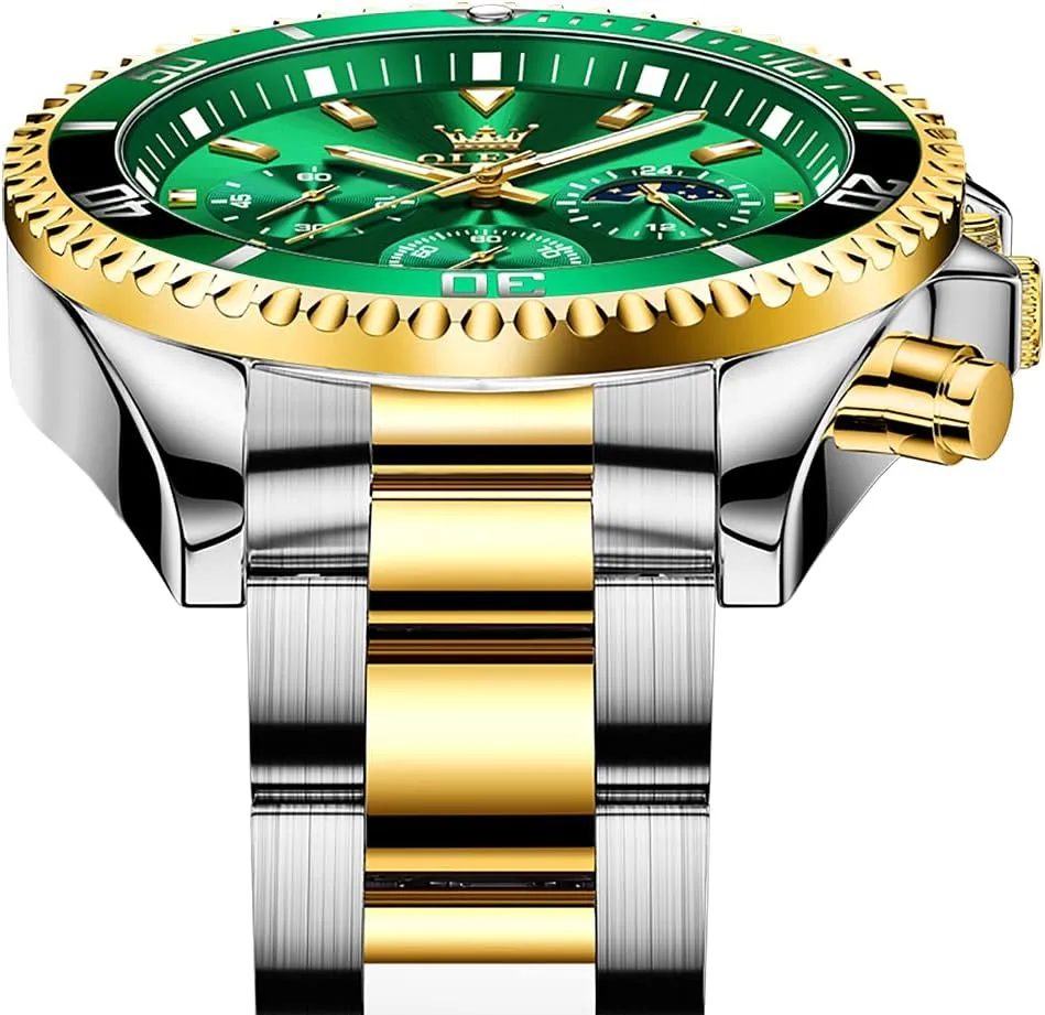 Dress Luxury Big Face Green/Black/Blue Waterproof Luminous Mens gallery unconsciously walker withstand Wrist Watch Analog Two Tone Stainless Steel Men Watch OLEVS Watches for Men Classic with Date Business 
