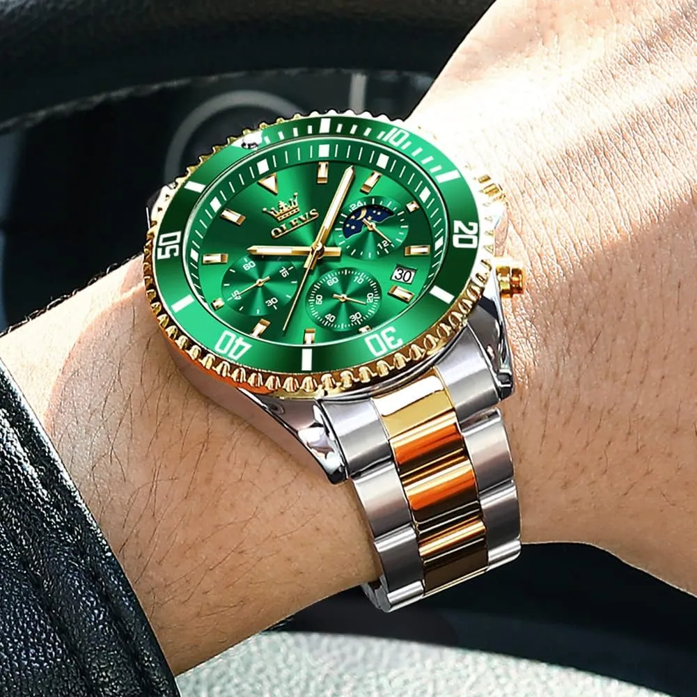Dress Luxury Big Face Green/Black/Blue Waterproof Luminous Mens gallery unconsciously walker withstand Wrist Watch Analog Two Tone Stainless Steel Men Watch OLEVS Watches for Men Classic with Date Business 