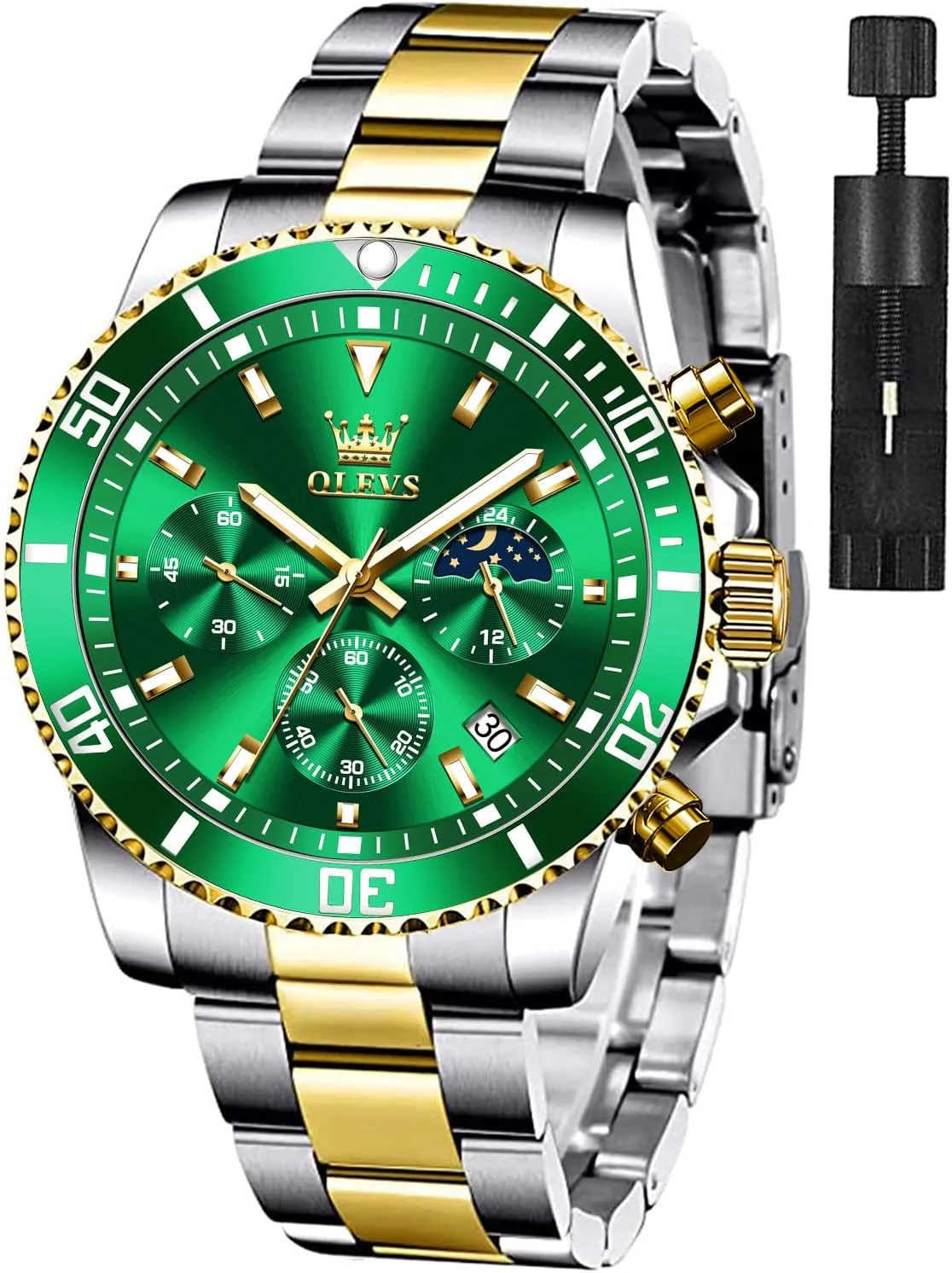 Dress Luxury Big Face Green/Black/Blue Waterproof Luminous Mens gallery unconsciously walker withstand Wrist Watch Analog Two Tone Stainless Steel Men Watch OLEVS Watches for Men Classic with Date Business 