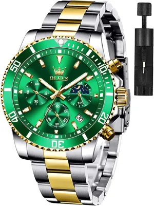 Dress Luxury Big Face Green/Black/Blue Waterproof Luminous Mens gallery unconsciously walker withstand Wrist Watch Analog Two Tone Stainless Steel Men Watch OLEVS Watches for Men Classic with Date Business 