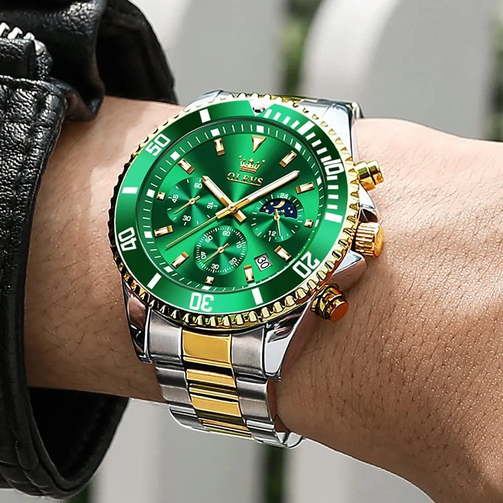 Dress Luxury Big Face Green/Black/Blue Waterproof Luminous Mens gallery unconsciously walker withstand Wrist Watch Analog Two Tone Stainless Steel Men Watch OLEVS Watches for Men Classic with Date Business 