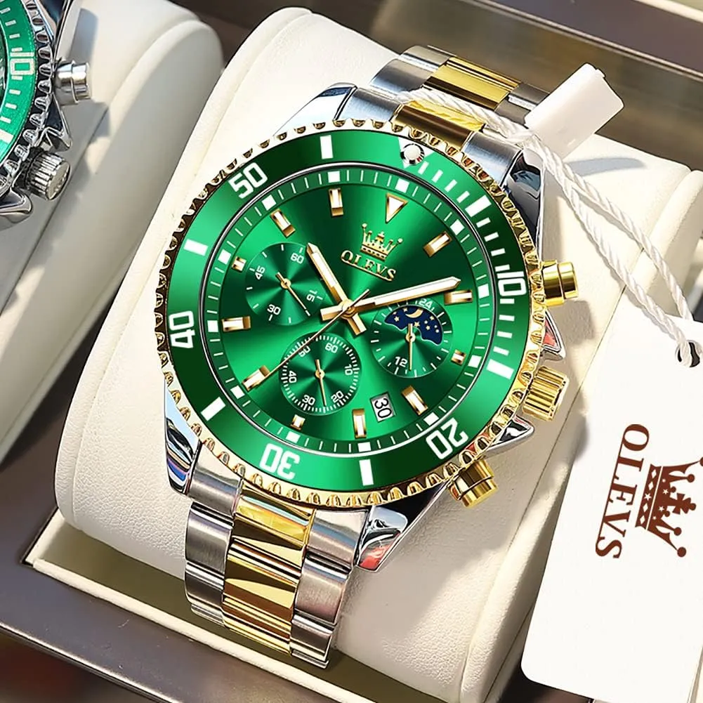 Dress Luxury Big Face Green/Black/Blue Waterproof Luminous Mens gallery unconsciously walker withstand Wrist Watch Analog Two Tone Stainless Steel Men Watch OLEVS Watches for Men Classic with Date Business 