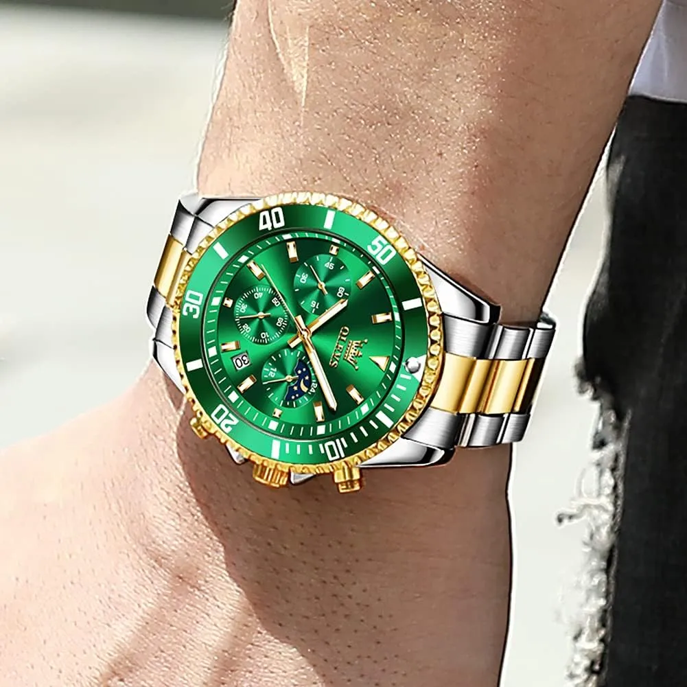Dress Luxury Big Face Green/Black/Blue Waterproof Luminous Mens gallery unconsciously walker withstand Wrist Watch Analog Two Tone Stainless Steel Men Watch OLEVS Watches for Men Classic with Date Business 
